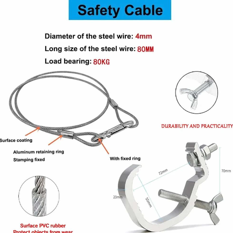 Dispositivo de Suspensión,Truss Clamps Aluminio,Truss Clamp Abrazadera para Luces de Escenarios,10PCS Diámetro 30-52mm Con 10 cuerdas de seguridad 80 mm de longitud Máxima de 115kg para Cabeza Móvil