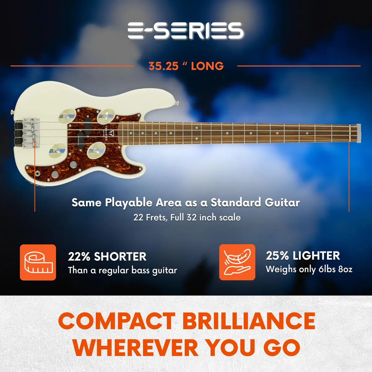 Traveler Guitar, Bajo de 4 cuerdas, derecho, blanco perla (TB4P PW PF)