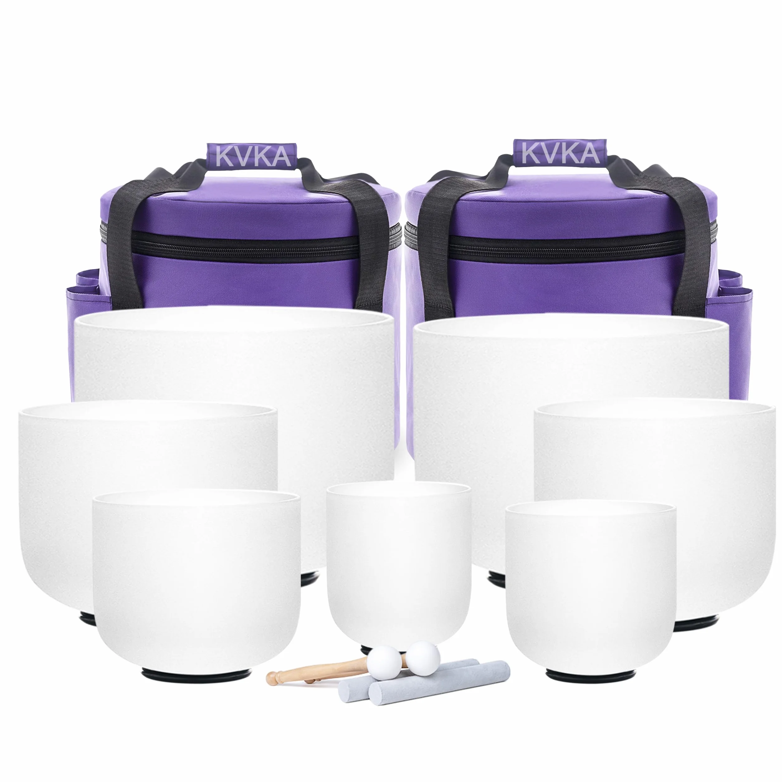 KVKA Cuencos de cristal para cantar, 7 unidades de 6-12 pulgadas, 440 Hz, chakra, cuarzo esmerilado, curación de sonido, para yoga, meditación, regalos con bolsa de transporte y mazo