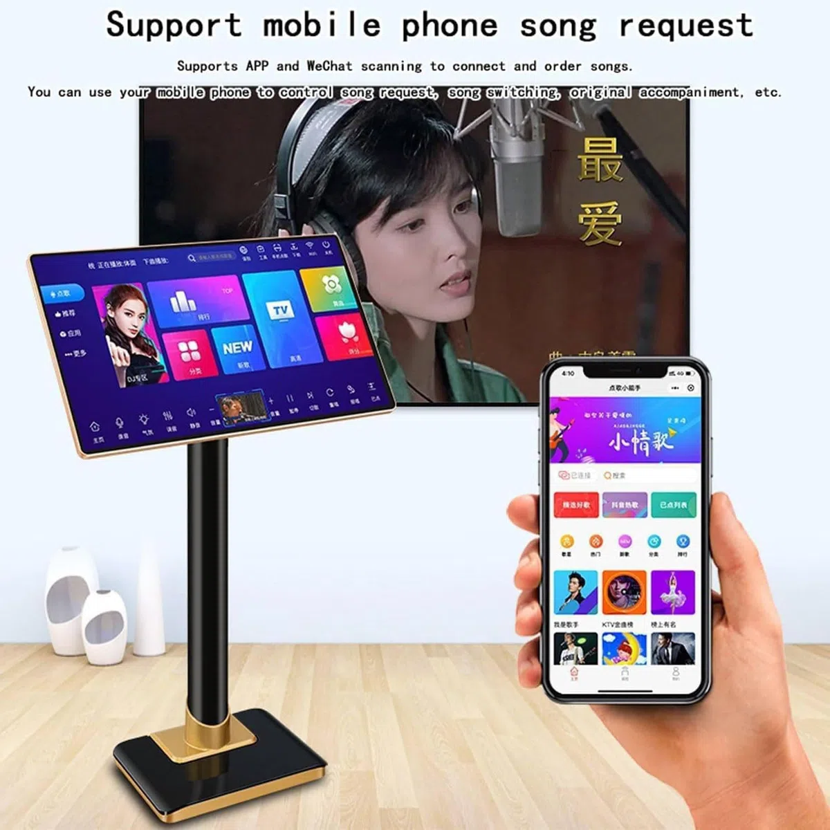 Máquina De Karaoke Profesional, con Pantalla Táctil Capacitiva De 21,5″ + Micrófono Inalámbrico, Control De Aplicación + Función De Amplificador De Potencia, para Fiestas En Casa, Ktv 500GB