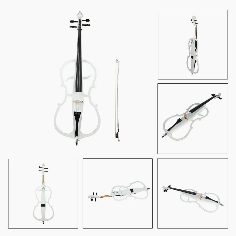 Violonchelo eléctrico de madera maciza de tamaño completo 4/4 para principiantes adultos con estuche Bow Bridge Tuner auriculares