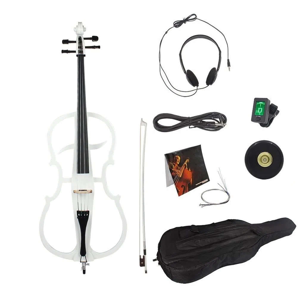 Violonchelo eléctrico de Madera Maciza de tamaño Completo 4/4, Violonchelo electrónico Profesional con Accesorios de ébano