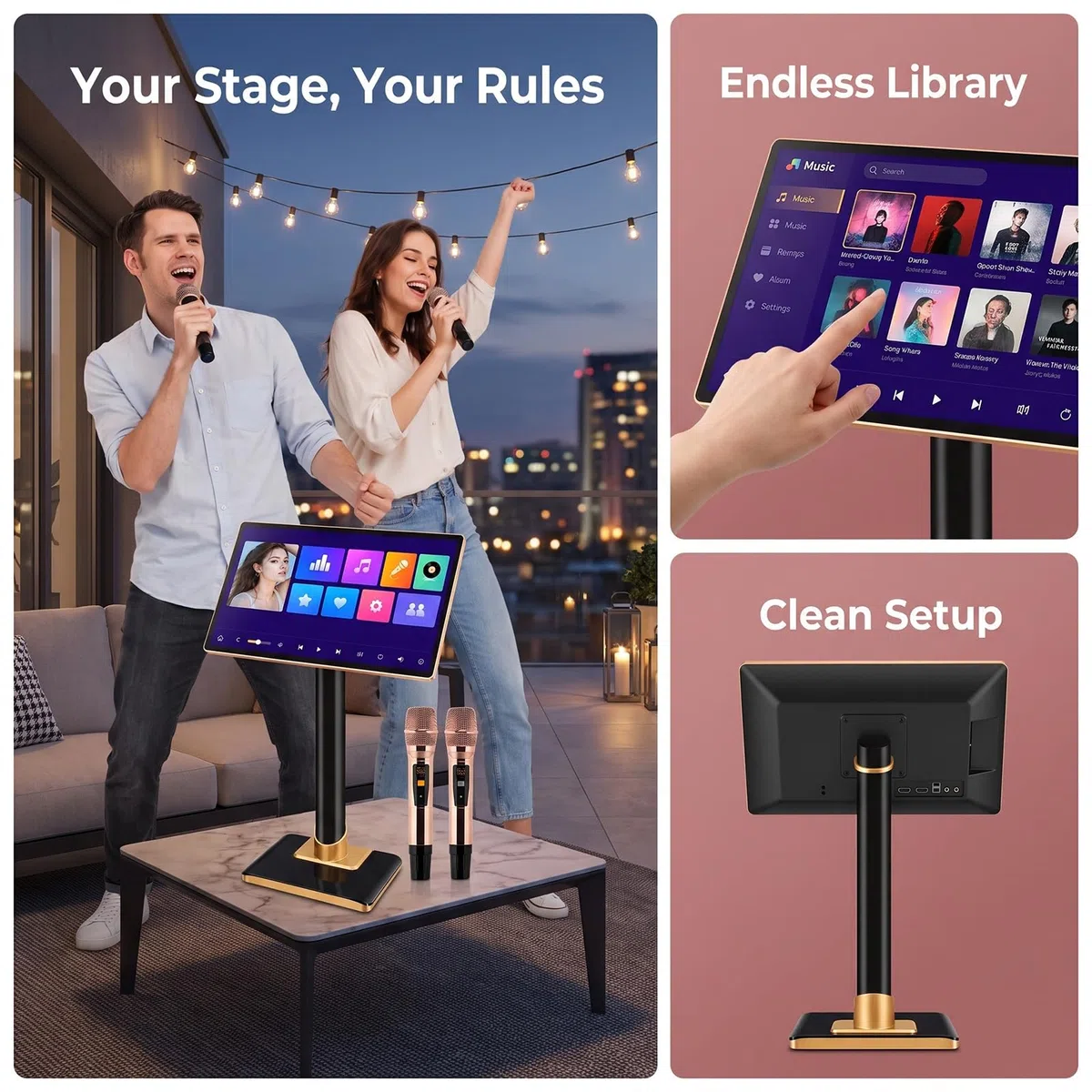 Sistema De Karaoke Profesional De 19/21,5 Pulgadas, Reproductor De Karaoke con Pantalla Táctil Capacitiva con Reverberación, Micrófono Inalámbrico, Amplificador De 19in 8T