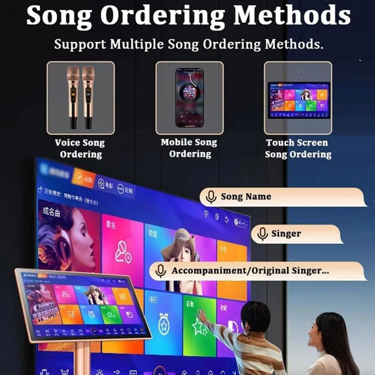 Máquina De Karaoke Profesional, con Pantalla Táctil Capacitiva De 21,5″ + Micrófono Inalámbrico, Control De Aplicación + Función De Amplificador De Potencia, para Fiestas En Casa, Ktv 500GB