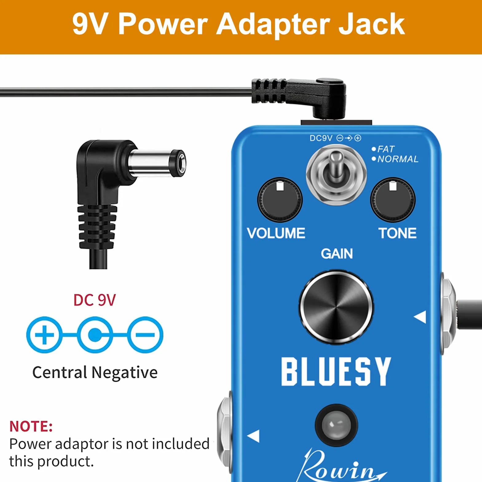 Rowin Bluesy - Pedal de guitarra con modos FAT y normales, efecto de distorsión estilo Blues para guitarra eléctrica, bajo, True Bypass LEF-321