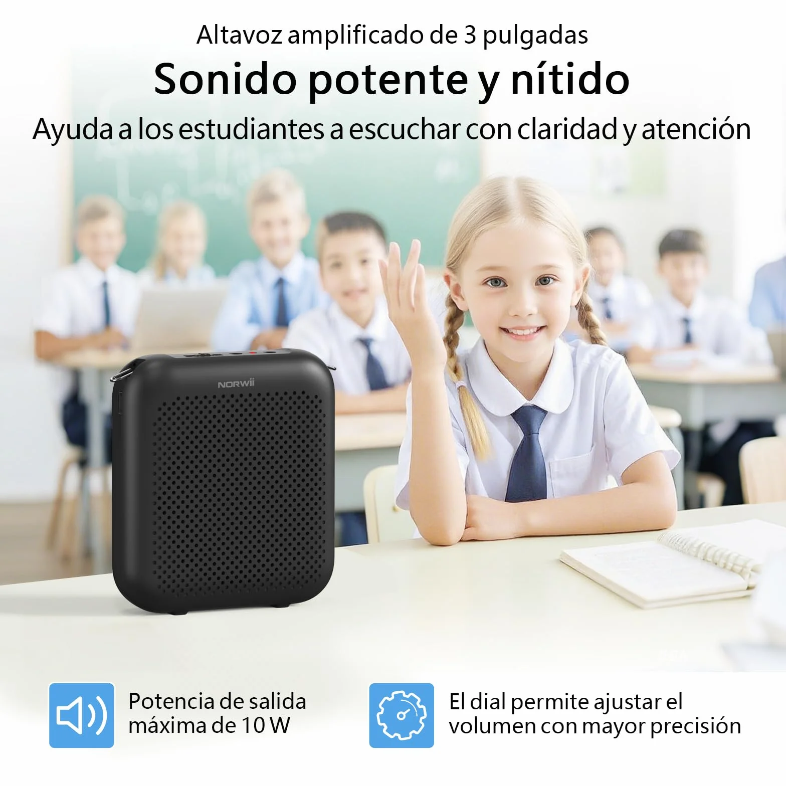 Norwii Amplificador de Voz, Micrófono Portátil con Cable para Profesores, Amplificadores de Potencia de Voz para Enseñanza en el Aula, Formación, Guías Turísticos, Entrenadores, USB-C Carga