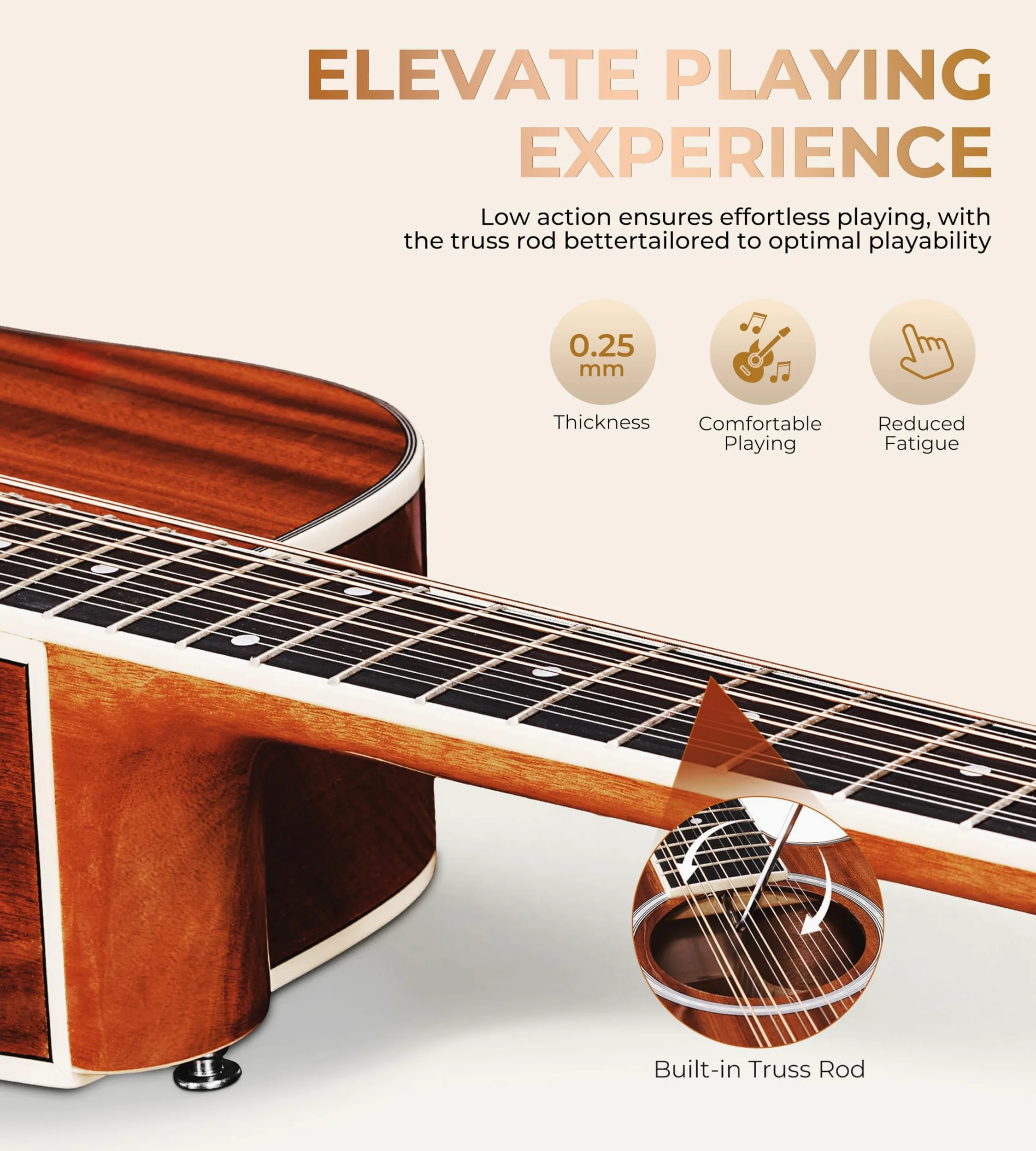 Vangoa Guitarra de 12 cuerdas, guitarra acústica eléctrica de doce cuerdas, paquete de guitarra eléctrica para principiantes, adultos y adolescentes, kit de inicio mejorado, cuerpo de sapele, marrón,