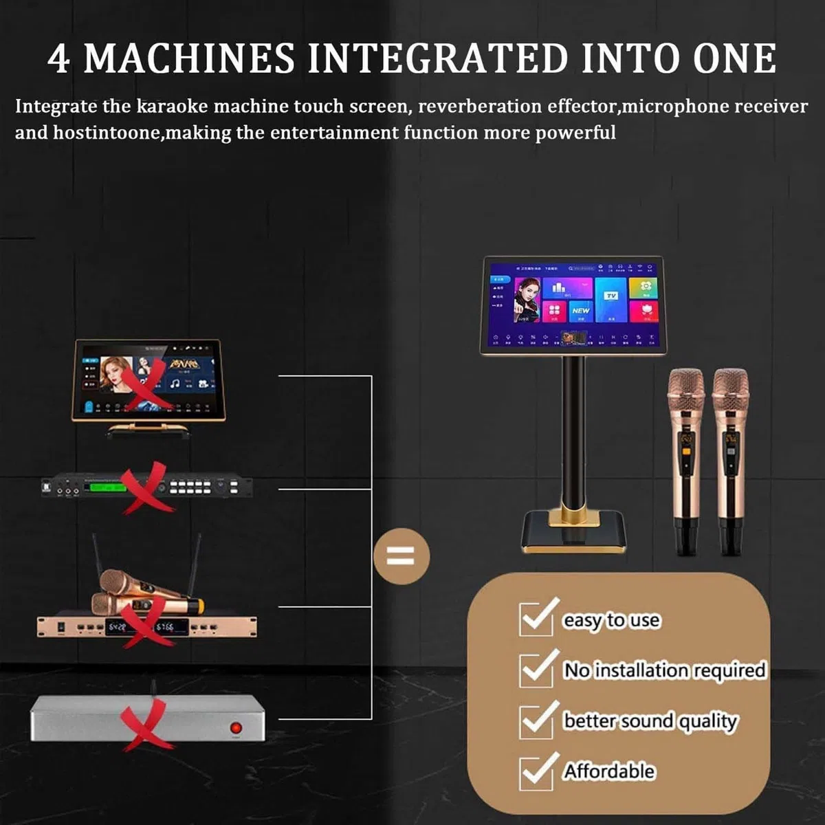 Máquina De Karaoke Profesional, con Pantalla Táctil Capacitiva De 21,5″ + Micrófono Inalámbrico, Control De Aplicación + Función De Amplificador De Potencia, para Fiestas En Casa, Ktv 500GB