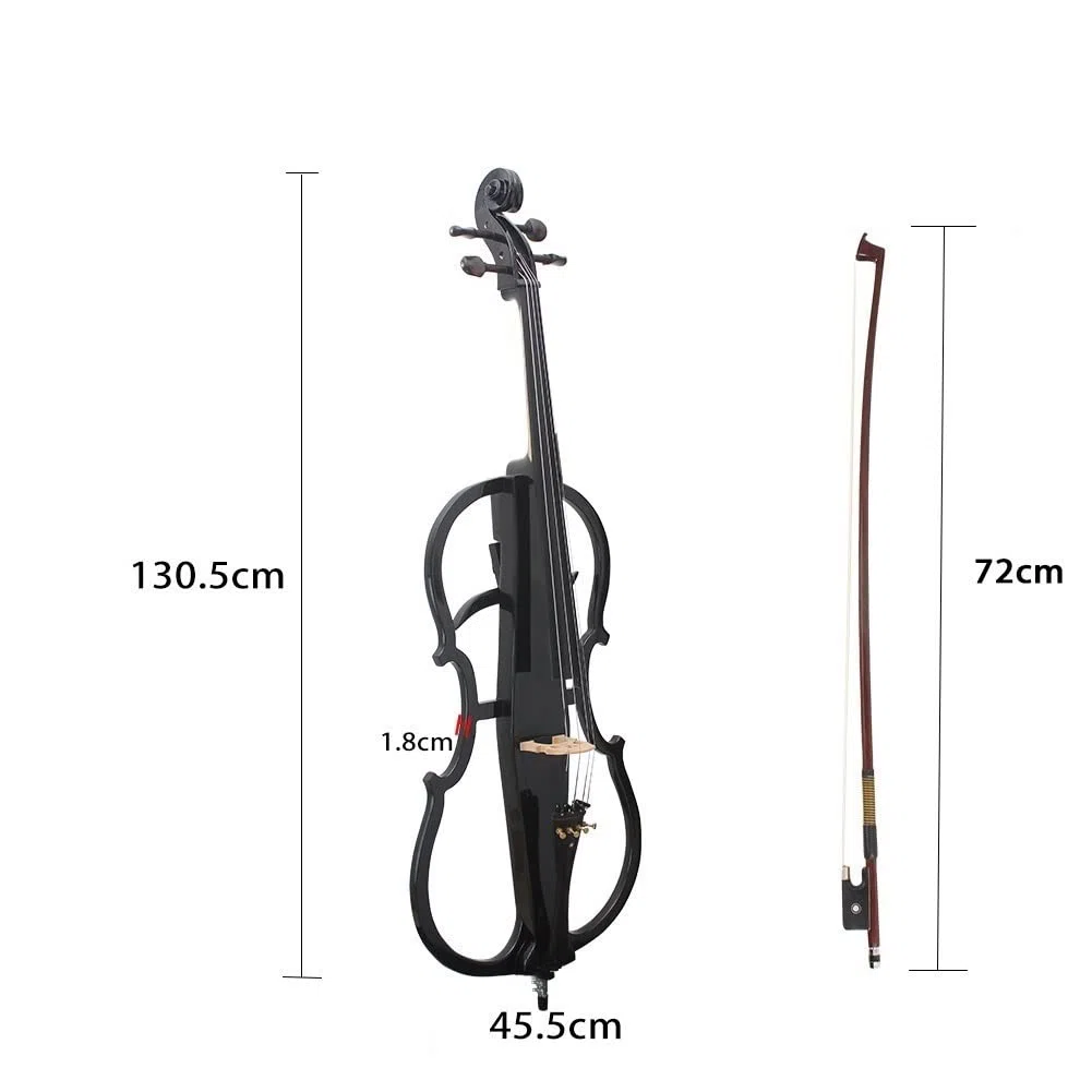 Violonchelo eléctrico de tamaño Completo 4/4, Violonchelo eléctrico de Madera Maciza, Cuerpo de Madera de Arce, Accesorios de ébano con Bolsa, Arco, sintonizador de Clip y Cuerdas adicionales