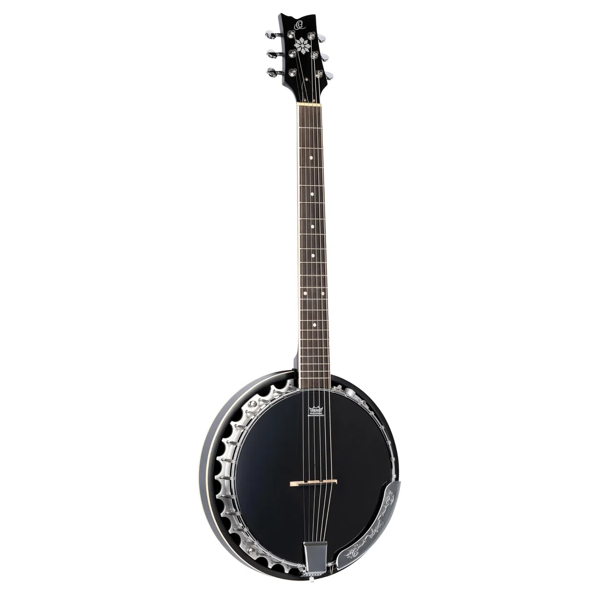 ORTEGA Raven Series Banjo - Banjo de 6 cuerdas, incluye funda, color negro satinado