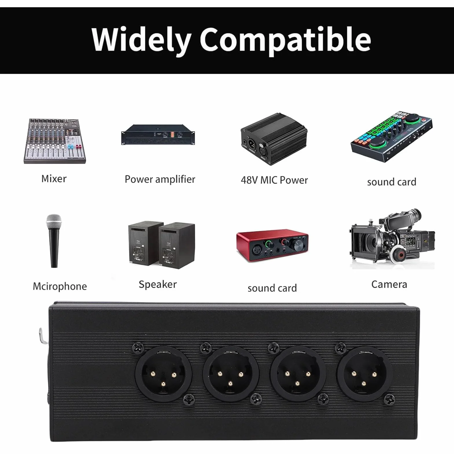 Topiky Caja Divisora ​​XLR de 3 Pines, 1 Hembra a 4 Macho, Conexión Paralela 1 en 4 Salidas, Convertidor Adaptador de Audio Balanceado para Mezclador de Micrófono, PA, Equ