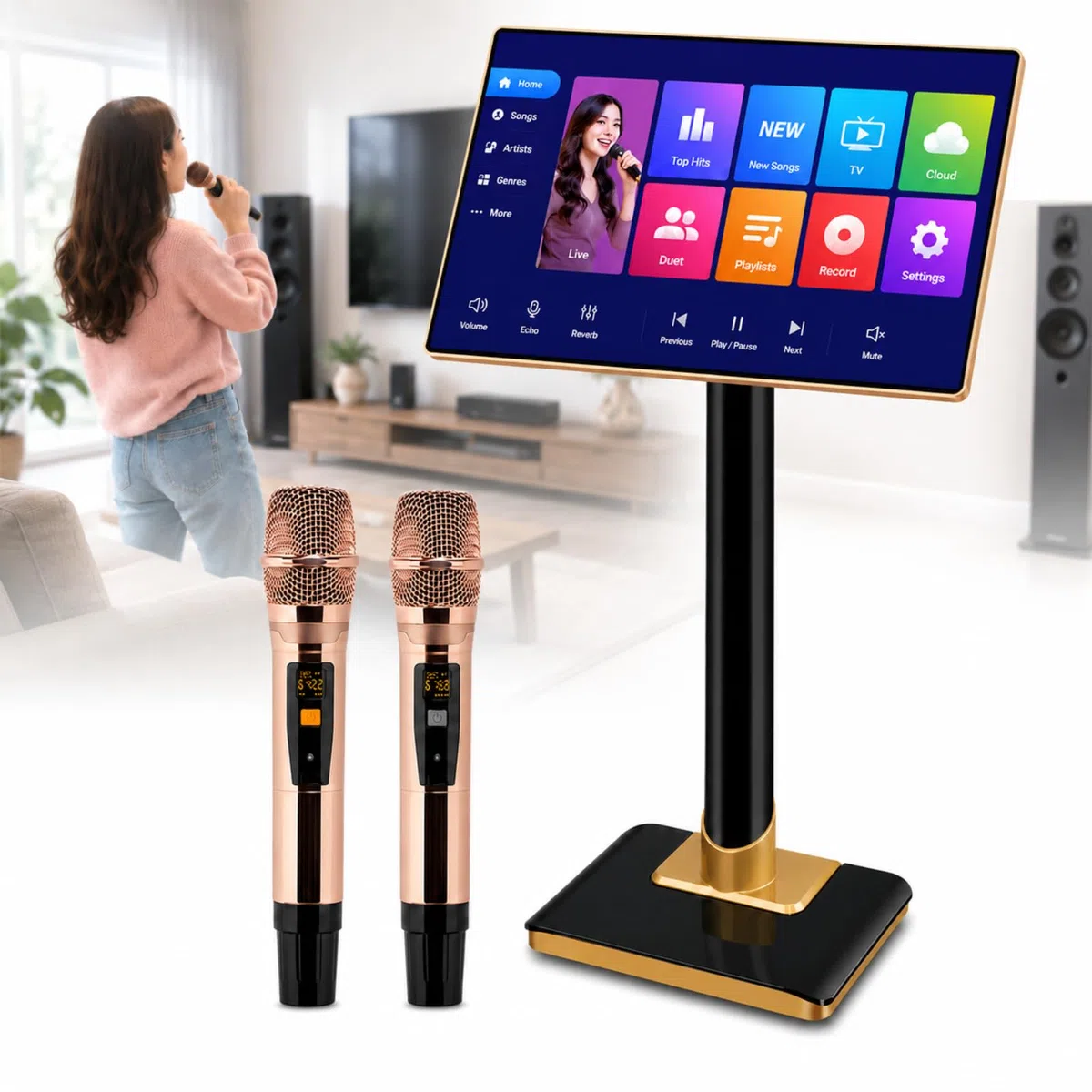 Máquina De Karaoke De 21,5", Sistema De Karaoke Profesional con Pantalla Táctil, Aplicación Y Solicitud De Canciones por WiFi, 1,1 Millones De Canciones En La Nube para El Hogar