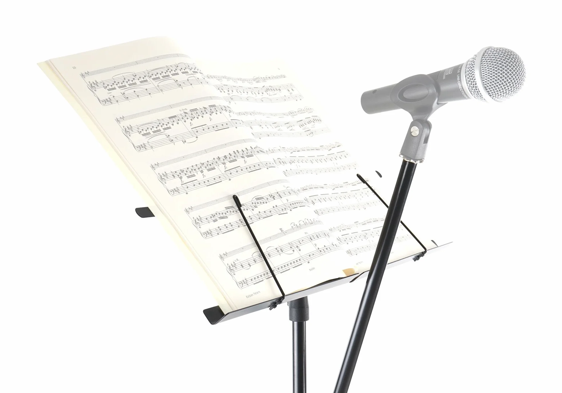 Atril Classic Cantabile NSM-100 con Brazo para Micrófono (Atril y soporte de micrófono en uno, fácil de montar, extra alto) Negro