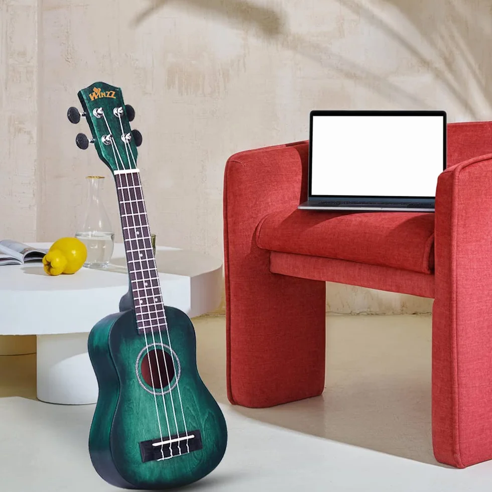 Winzz Ukelele Soprano Principiante para Niños Adulto con 8 Accesorios, Diseño de Color Único - 21 Pulgadas Cian Oscuro