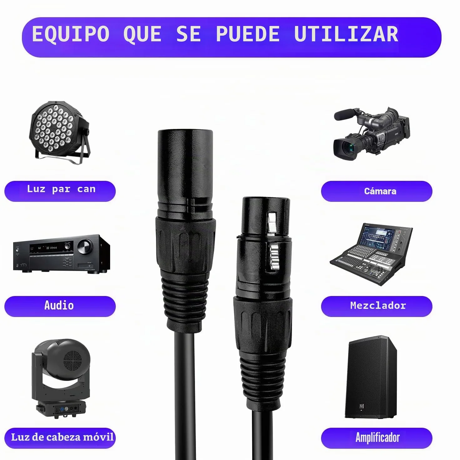 Cables DMX de 1.2 metros 10 paquete, 3 Pines XLR Macho a Hembra Cable DMX para Señales de Iluminación para Conectar Cables Ópticos