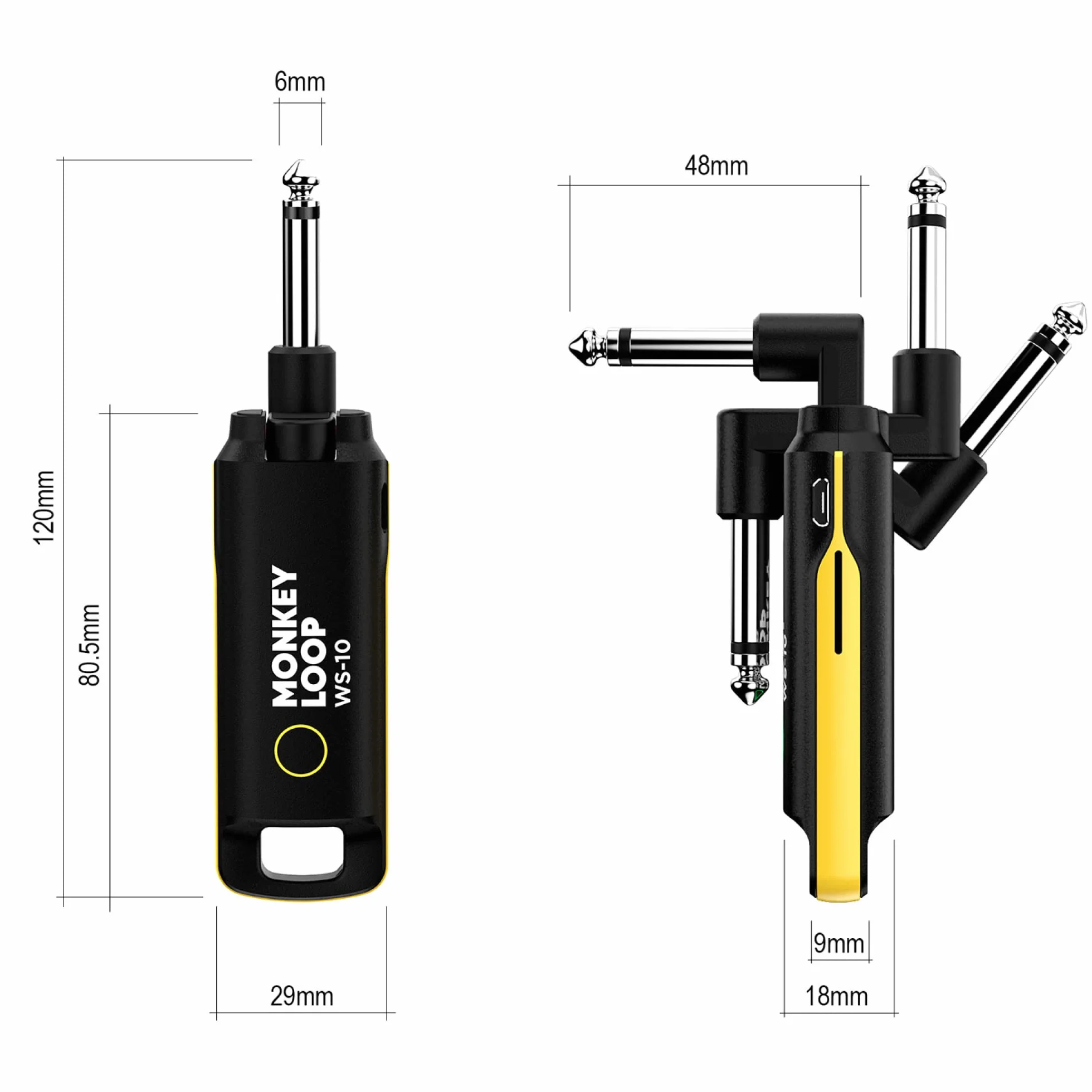 MONKEY LOOP WS-10 - Sistema Inalámbrico para Guitarra o Bajo con Batería Incorporada - Receptor y Transmisor de Audio Recargable - Transmisión hasta 50 Metros con 6 Horas de Autonomía