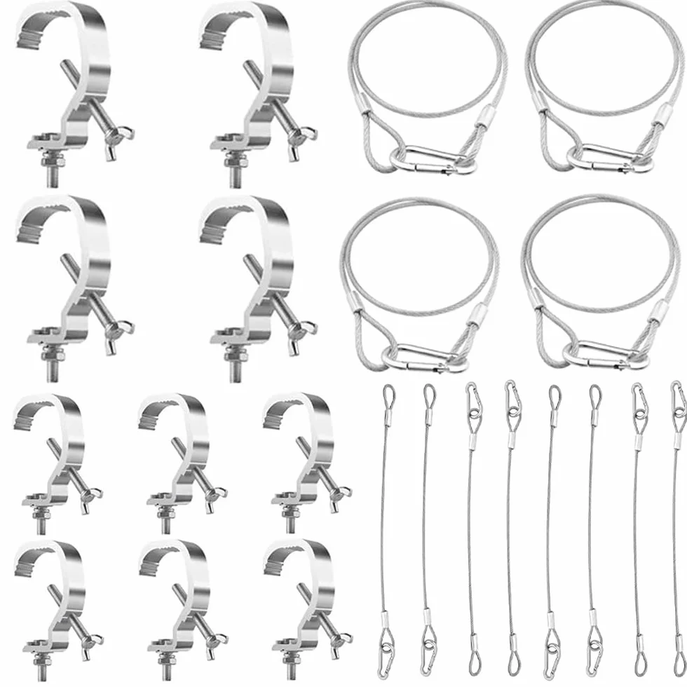 Dispositivo de Suspensión,Truss Clamps Aluminio,Truss Clamp Abrazadera para Luces de Escenarios,10PCS Diámetro 30-52mm Con 10 cuerdas de seguridad 80 mm de longitud Máxima de 115kg para Cabeza Móvil