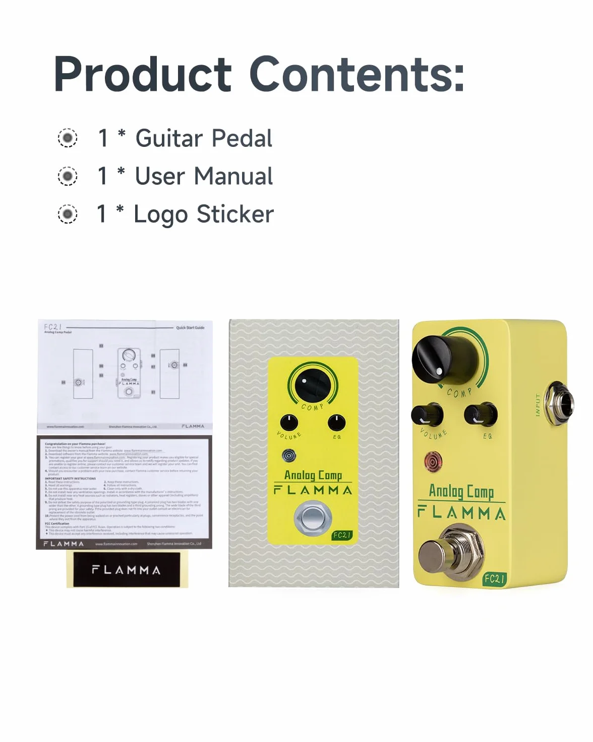 FLAMMA FC21 - Pedal compresor de efectos de guitarra eléctrica, efecto de compresión óptico clásico, True Bypass