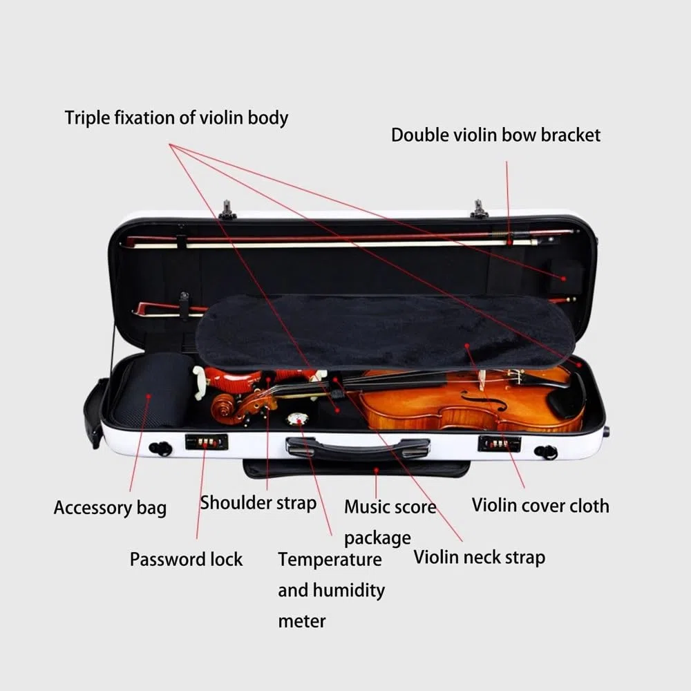 Estuche para violín de tamaño 4/4 3/4, Ultraligero, de Fibra de Carbono, Carcasa rígida, Resistente al Agua, Estuche de Viaje para violín con Correas traseras (Rayas Negras) (Rayas Negras)