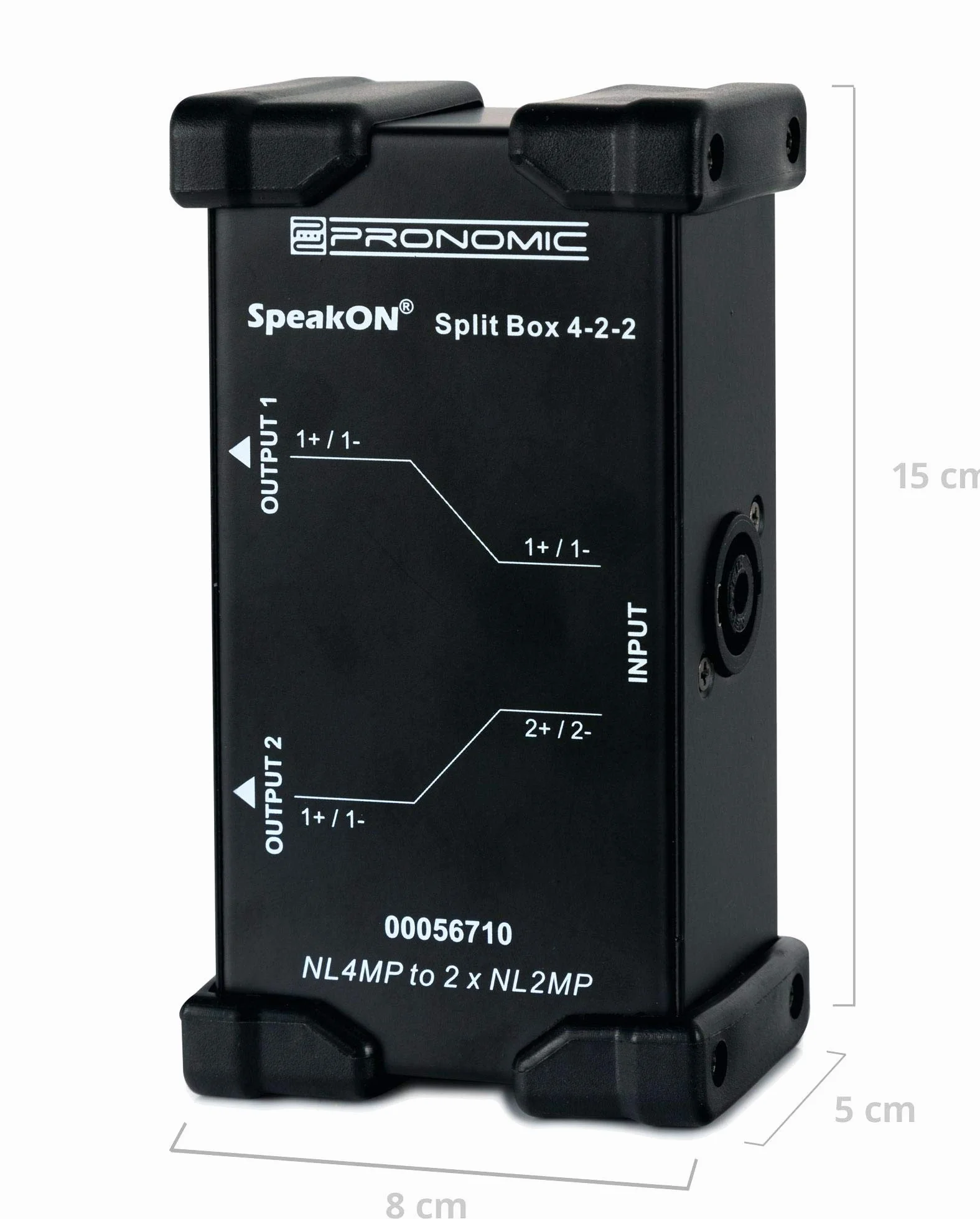 Pronomic Speakon Split Box 4-2-2 - Divisor/Combinador para cables Speakon - divide señal de 4 polos en 2x 2 polos - conectores originales Neutrik - carcasa robusta de acero - negro