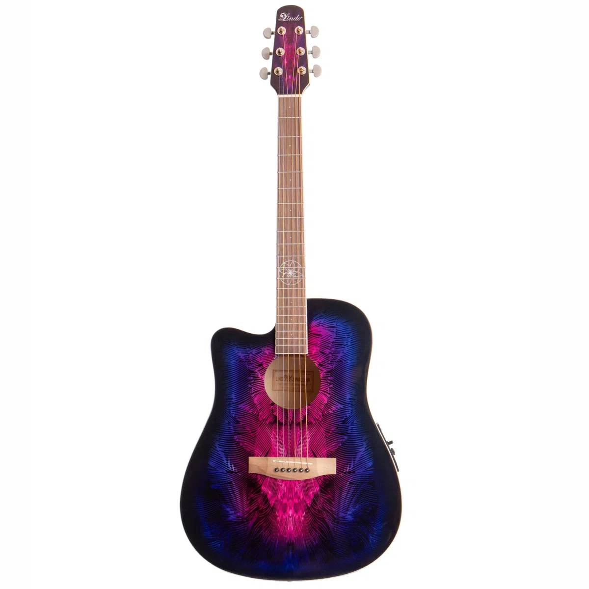 Lindo Guitarra electroacústica para zurdos en preamplificador morado, afinador digital/ecualizador y funda acolchada
