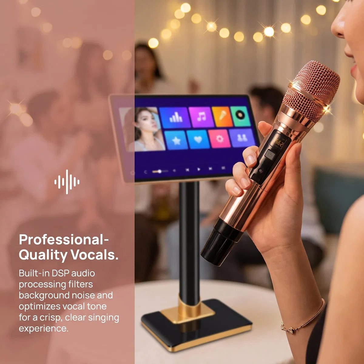 Sistema De Karaoke Profesional De 19/21,5 Pulgadas, Reproductor De Karaoke con Pantalla Táctil Capacitiva con Reverberación, Micrófono Inalámbrico, Amplificador De 19in 8T