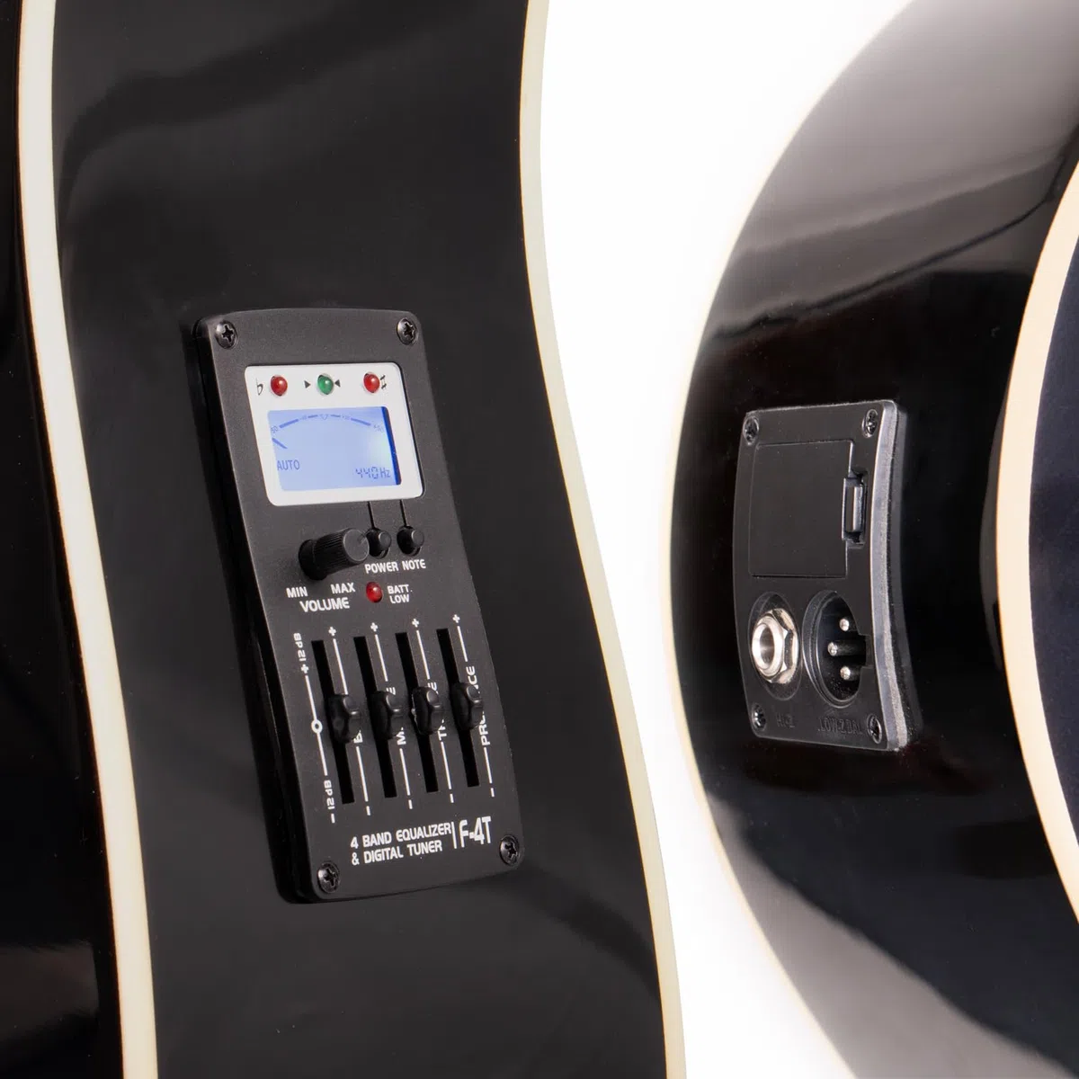 Lindo Guitarra electroacústica para zurdos en preamplificador morado, afinador digital/ecualizador y funda acolchada