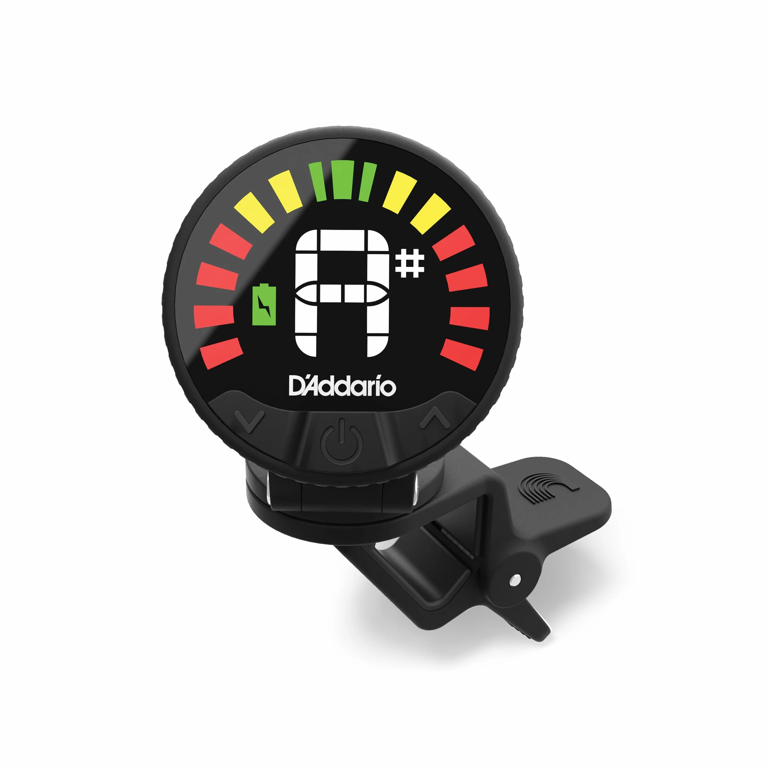 Afinador recargable para violonchelo y bajo D'Addario Nexxus 360 - Afinador con clip para violonchelo y bajo - Apagado automático - Pantalla LED a todo color ajustable