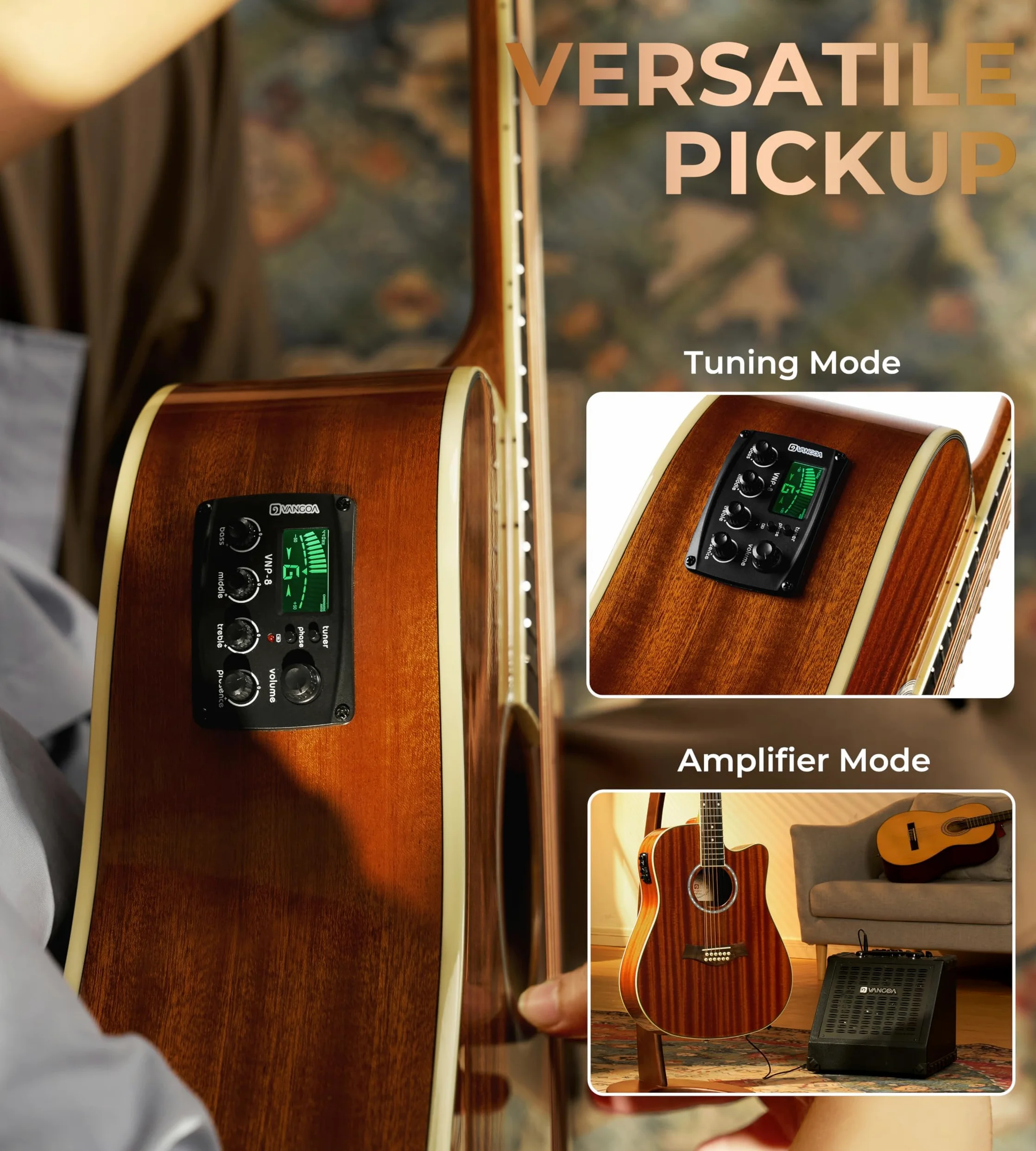 Vangoa Guitarra de 12 cuerdas, guitarra acústica eléctrica de doce cuerdas, paquete de guitarra eléctrica para principiantes, adultos y adolescentes, kit de inicio mejorado, cuerpo de sapele, marrón,