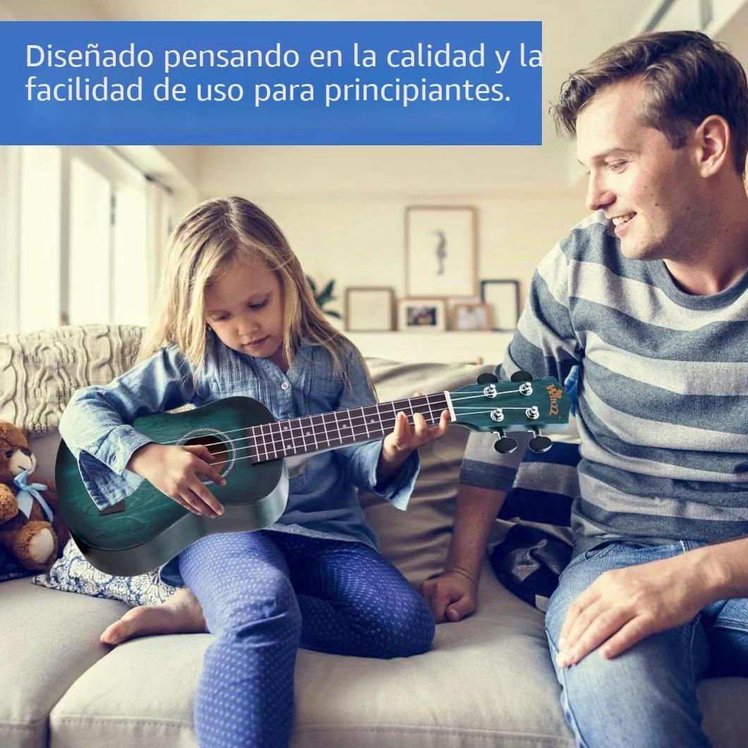 Winzz Ukelele Soprano Principiante para Niños Adulto con 8 Accesorios, Diseño de Color Único - 21 Pulgadas Cian Oscuro