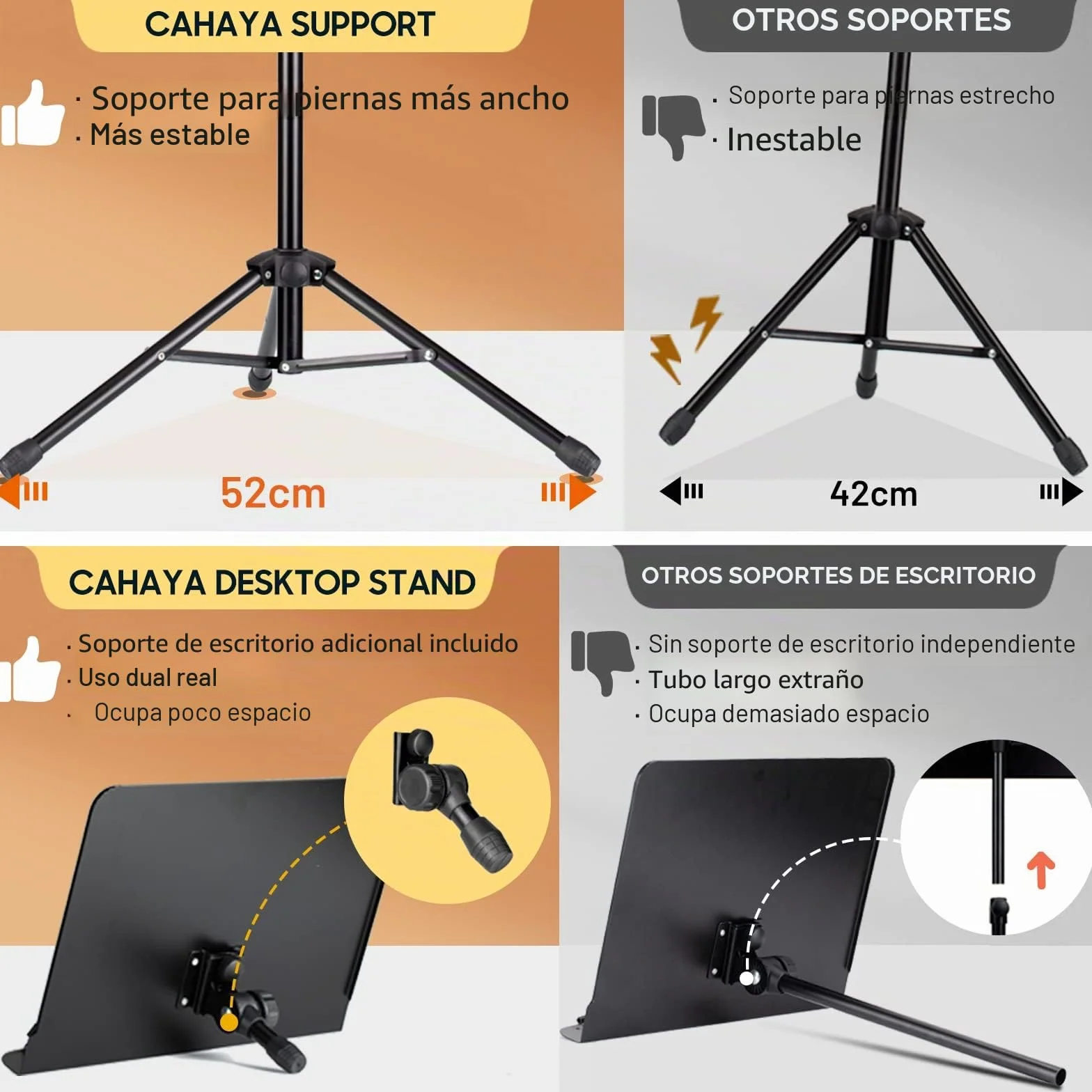 CAHAYA Atril Musica Extensible con Bolsa de Transporte Soporte para Partituras Plegable con Altura y Pestañas de Sujeción Ajustables Incluye Coleccionista de Musica