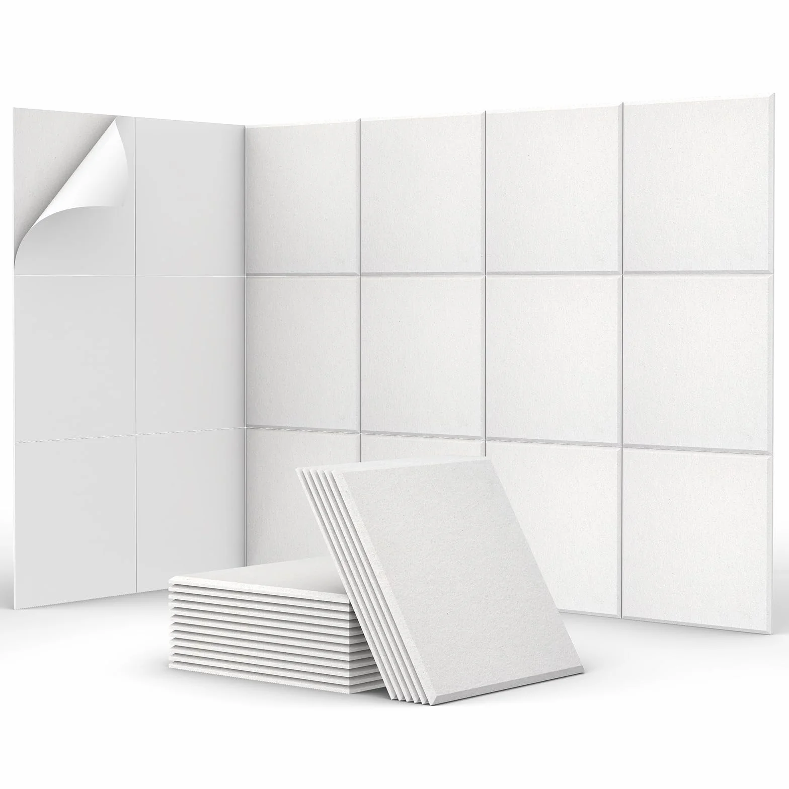 TONOR 18 PCS Paneles AcúSticos Adhesivos Cuadrados, 30 x 30 x 0,9 cm, Aislamiento AcúStico con Baldosas Murales de PoliéSter de Alta Densidad para Paredes, Techos y Puertas, Blanco