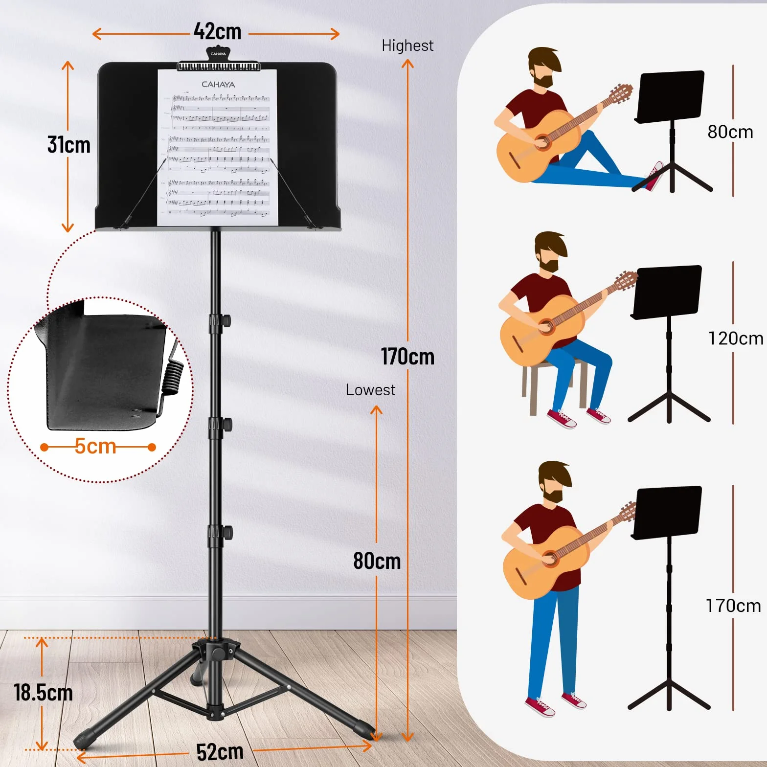 CAHAYA Atril De Altura Para Partituras De Metal Portátil Con Bolsa De Transporte, Carpeta Para Partituras, Soporte Para Proyector, Soporte Para Podio Portátil, Hasta 170 cm, CY0304