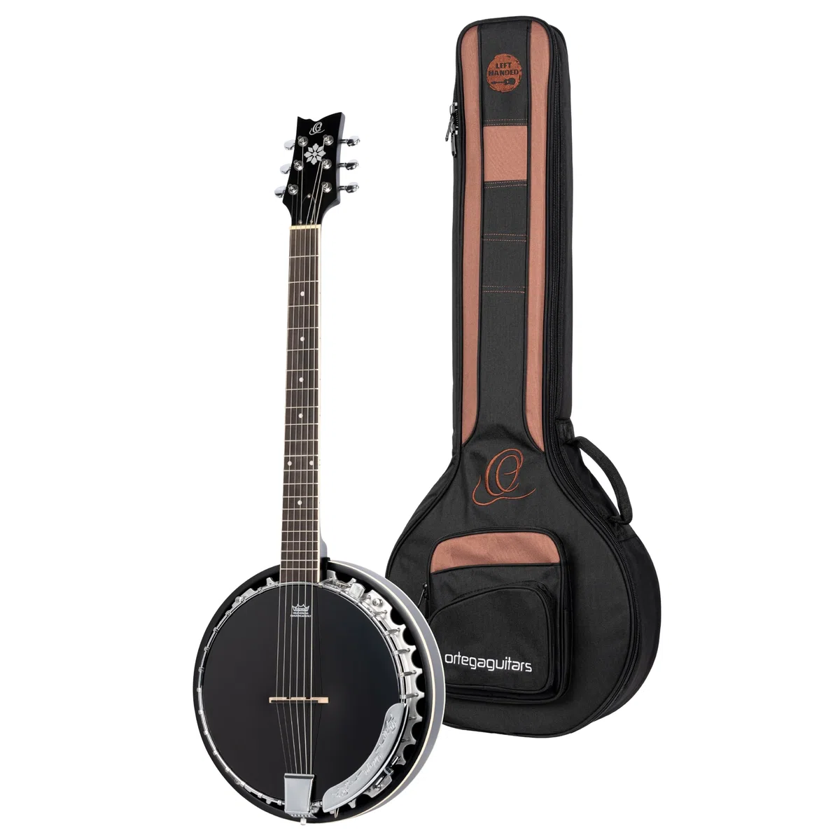 ORTEGA Raven Series Banjo - Banjo de 6 cuerdas, incluye funda, color negro satinado