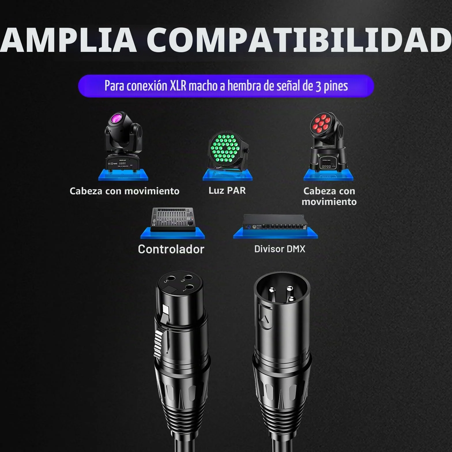 Cables DMX de 1.2 metros 10 paquete, 3 Pines XLR Macho a Hembra Cable DMX para Señales de Iluminación para Conectar Cables Ópticos