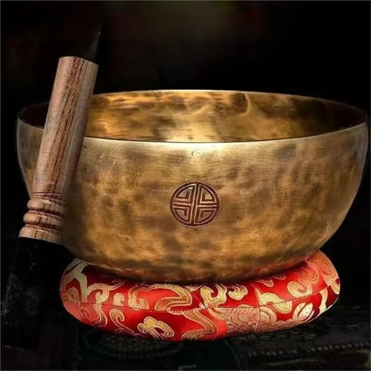 Cuenco para el canto Cuenco tibetano de luna llena con cojín mazo, juego cuencos sonoros cobre for musicoterapia, terapia sonora, sanación y meditación(21-22CM)