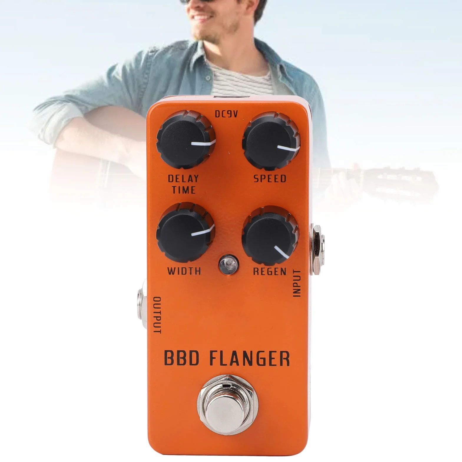 Pedal Flanger Analógico Portátil con True Bypass para bajo de Guitarra Eléctrica, Pedal de Efectos de Guitarra para bajo Eléctrico, Capa de Alimentación DC9V Incluida