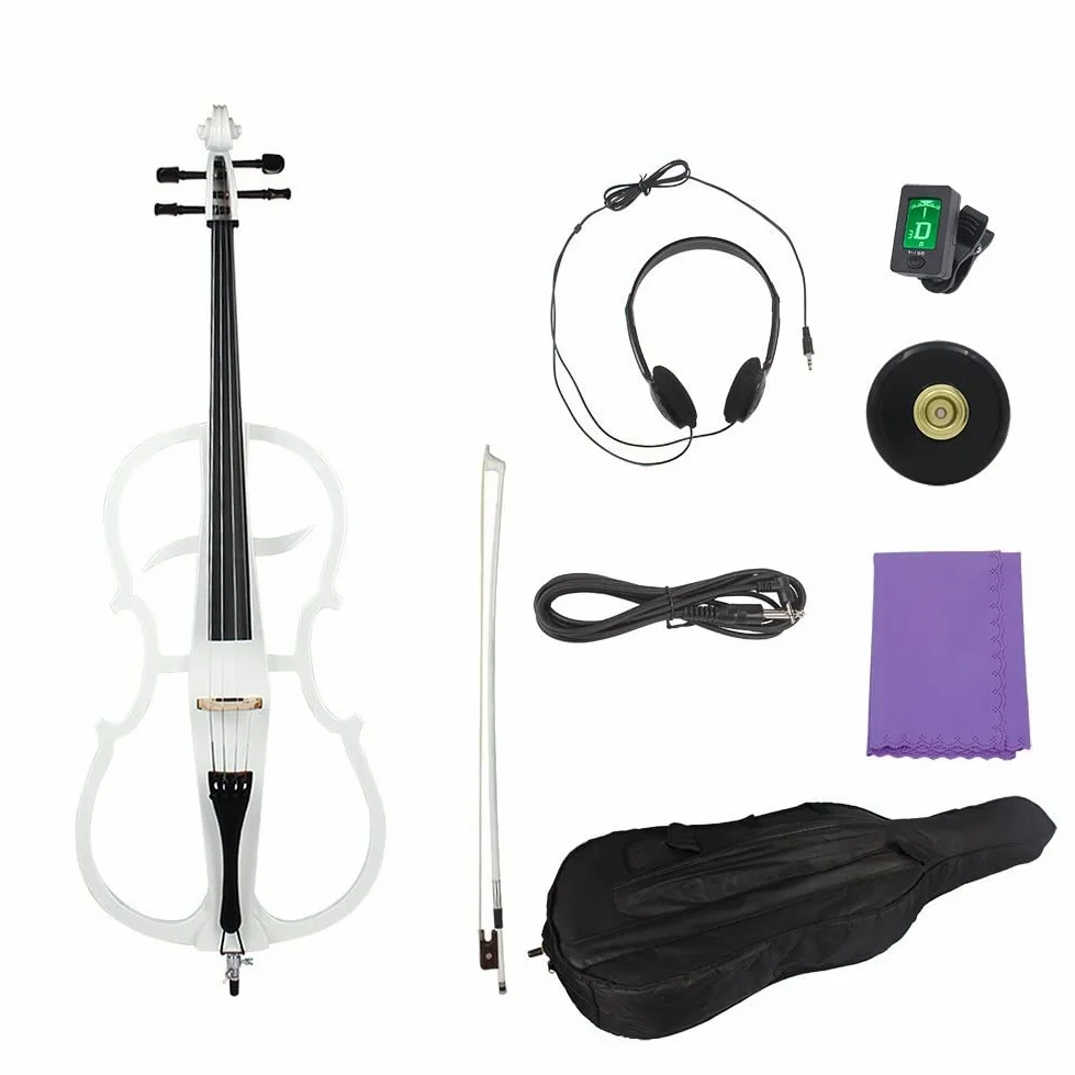 Violonchelo eléctrico de madera maciza de tamaño completo 4/4 para principiantes adultos con estuche Bow Bridge Tuner auriculares