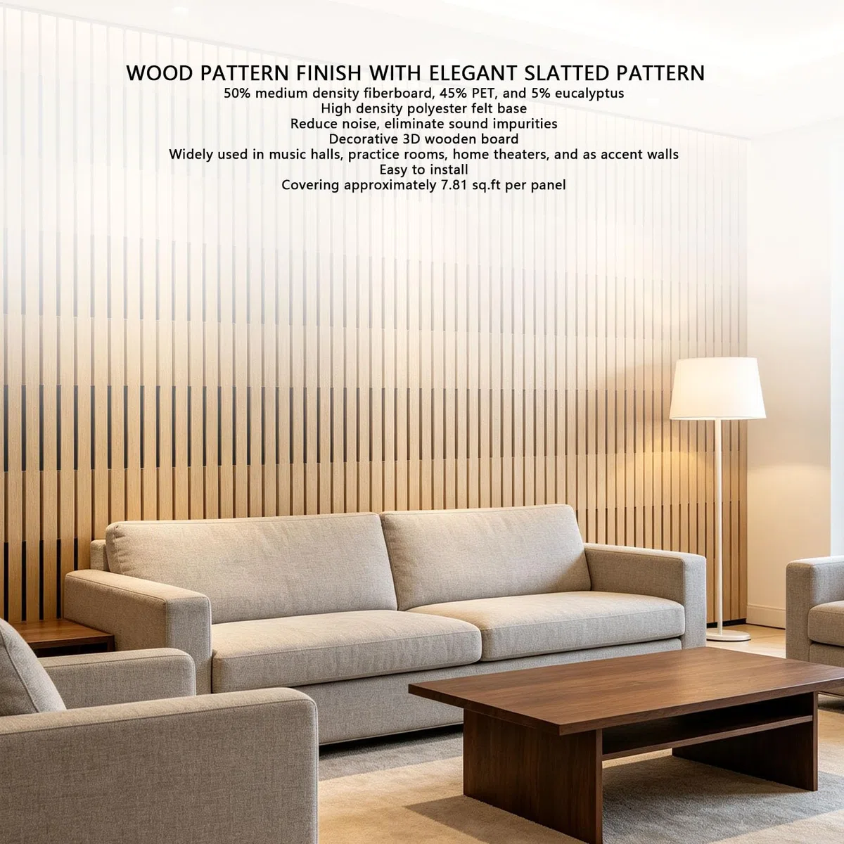 Garosa Paneles Acústicos de Listones de Madera, Paquete de 4, Decoración de Pared Estriada 3D Insonorizada para Cine en Casa, Estudios, Paneles Modernos de Reducción de Ruido con