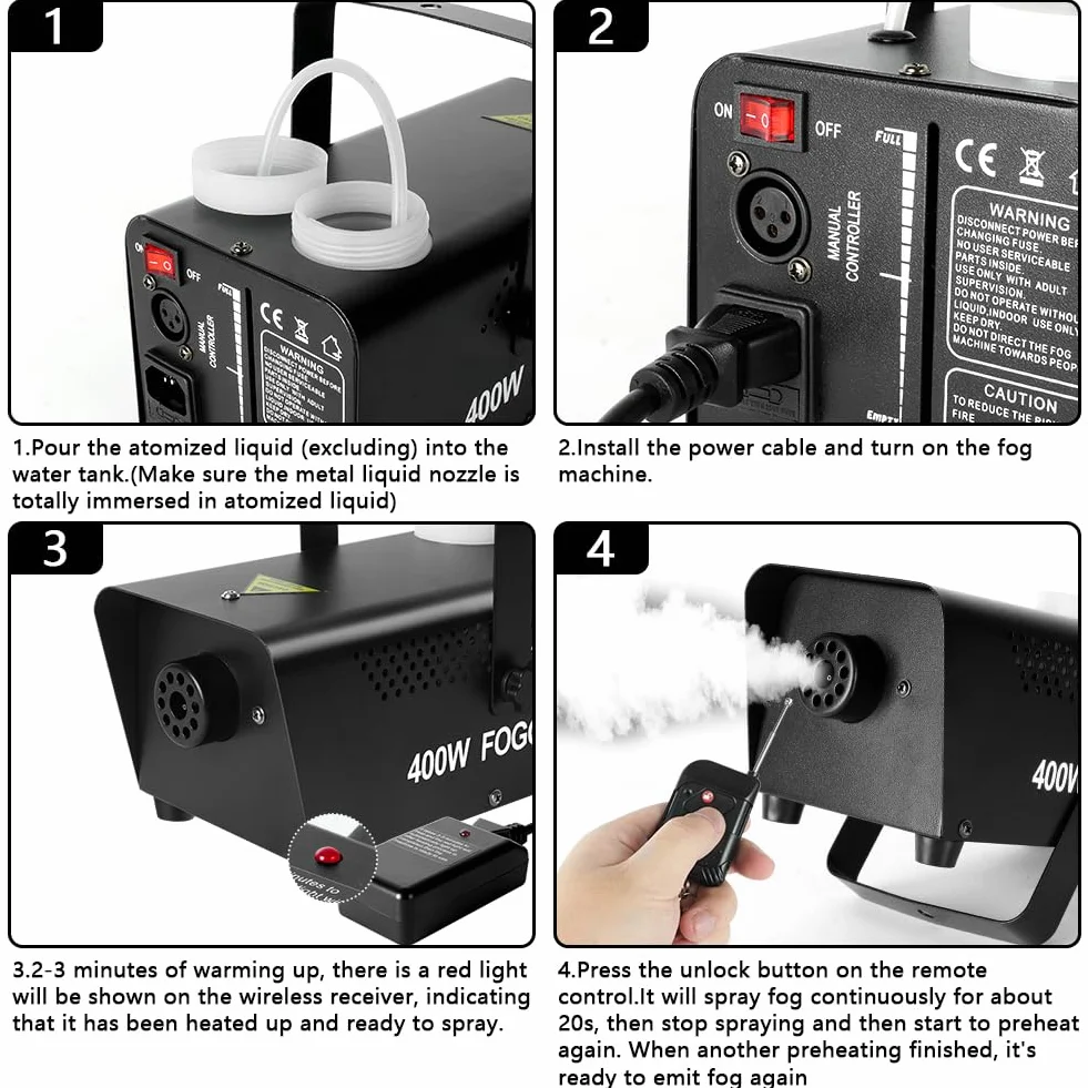 HOTUT Máquina de Humo, 500W Máquina de Humo con Control Remoto, 0.3 litros, Portátil Máquina de Humo con Mando a Distancia y Función de Pulverización Automática para DJ, Bodas, Fiestas, Navidad