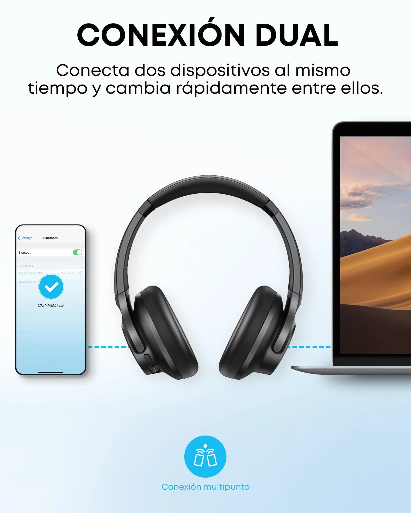 Soundcore by Anker Q20i - Auriculares inalámbricos Bluetooth con cancelación de Ruido Activa híbrida, 40 h de Tiempo de reproducción en Modo ANC, Audio Hi-Res(Reacondicionado)
