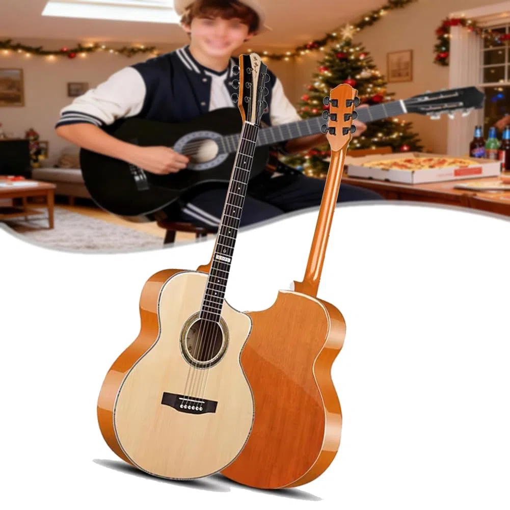Kit de guitarra acústica para principiantes, instrumento de madera brillante de 40 pulgadas, guitarra de 6 cuerdas para adultos y adolescentes con todos los accesorios