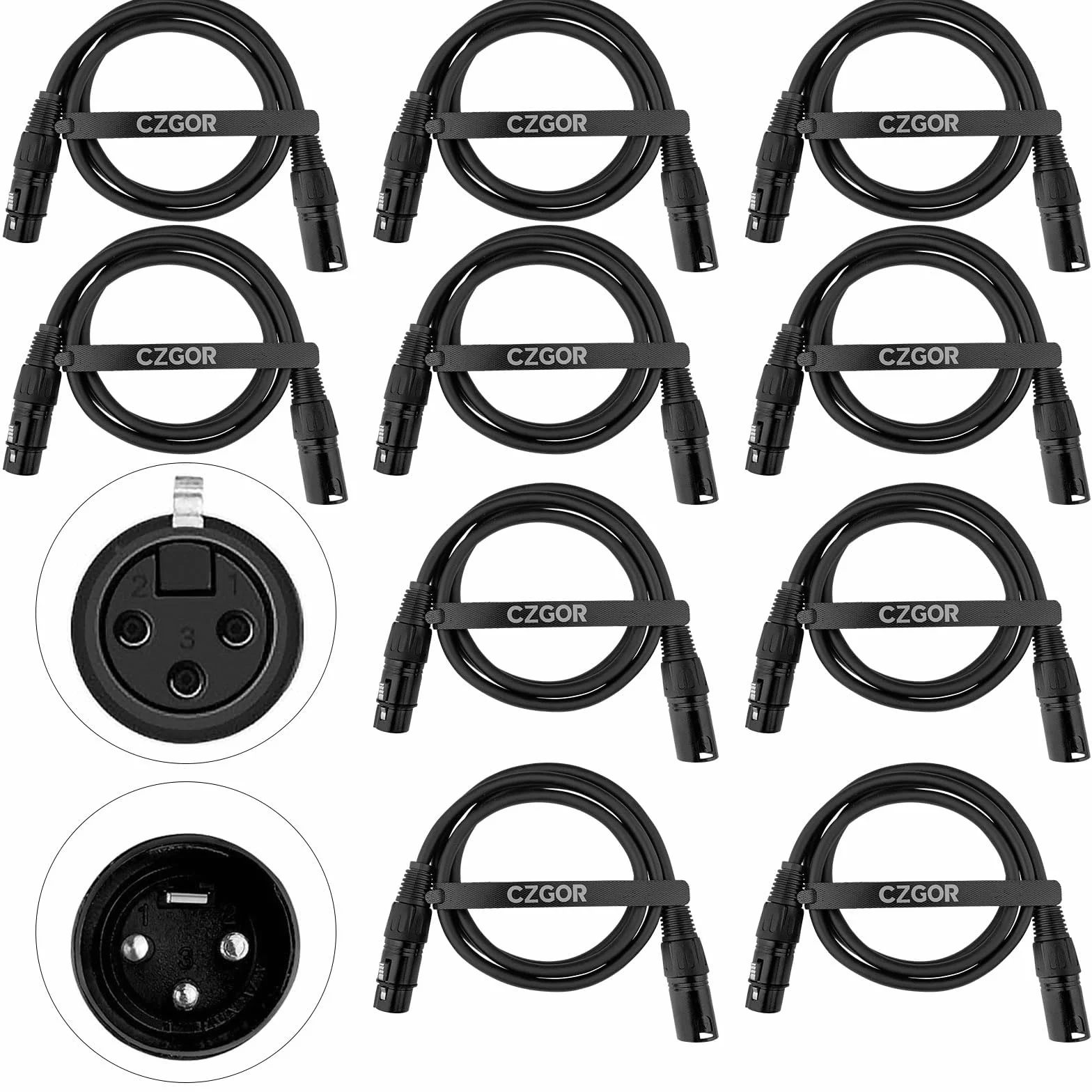 Cables DMX de 1.2 metros 10 paquete, 3 Pines XLR Macho a Hembra Cable DMX para Señales de Iluminación para Conectar Cables Ópticos