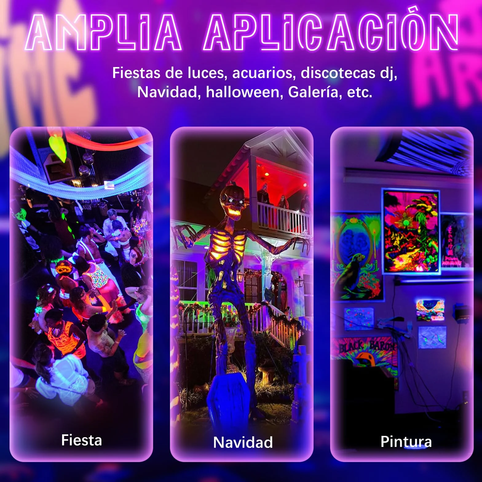 GKT 2 Piezas 100W LED Luz Negra, Luz Negra Ultravioleta, IP66 Impermeable, luz ultravioleta con Enchufe Para Halloween, Navidad, Body Painting, Fiesta fluorescente, Luz UV para Curar Resina