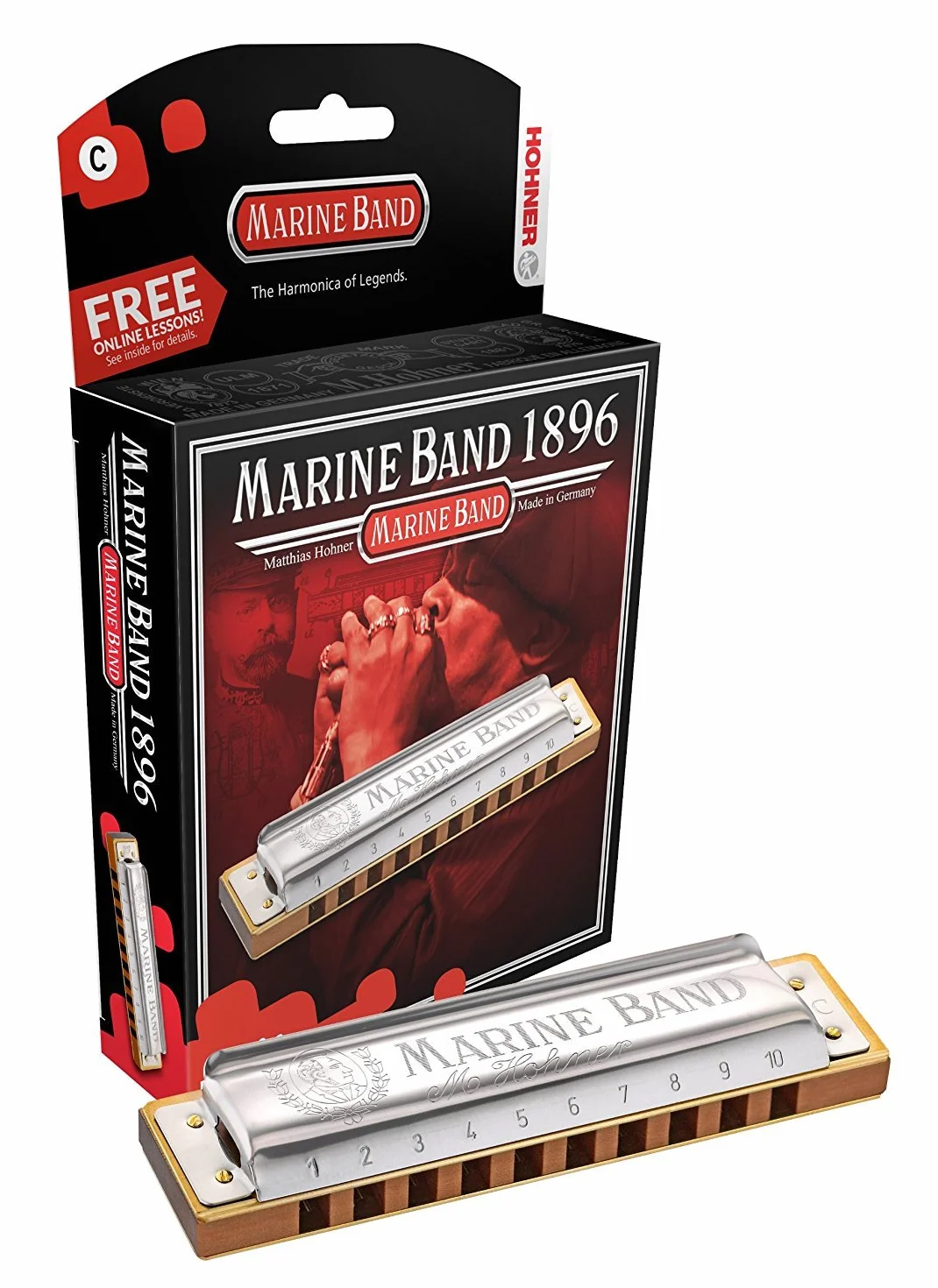 Hohner 1896BL de la armónica Marine Band, llave de D