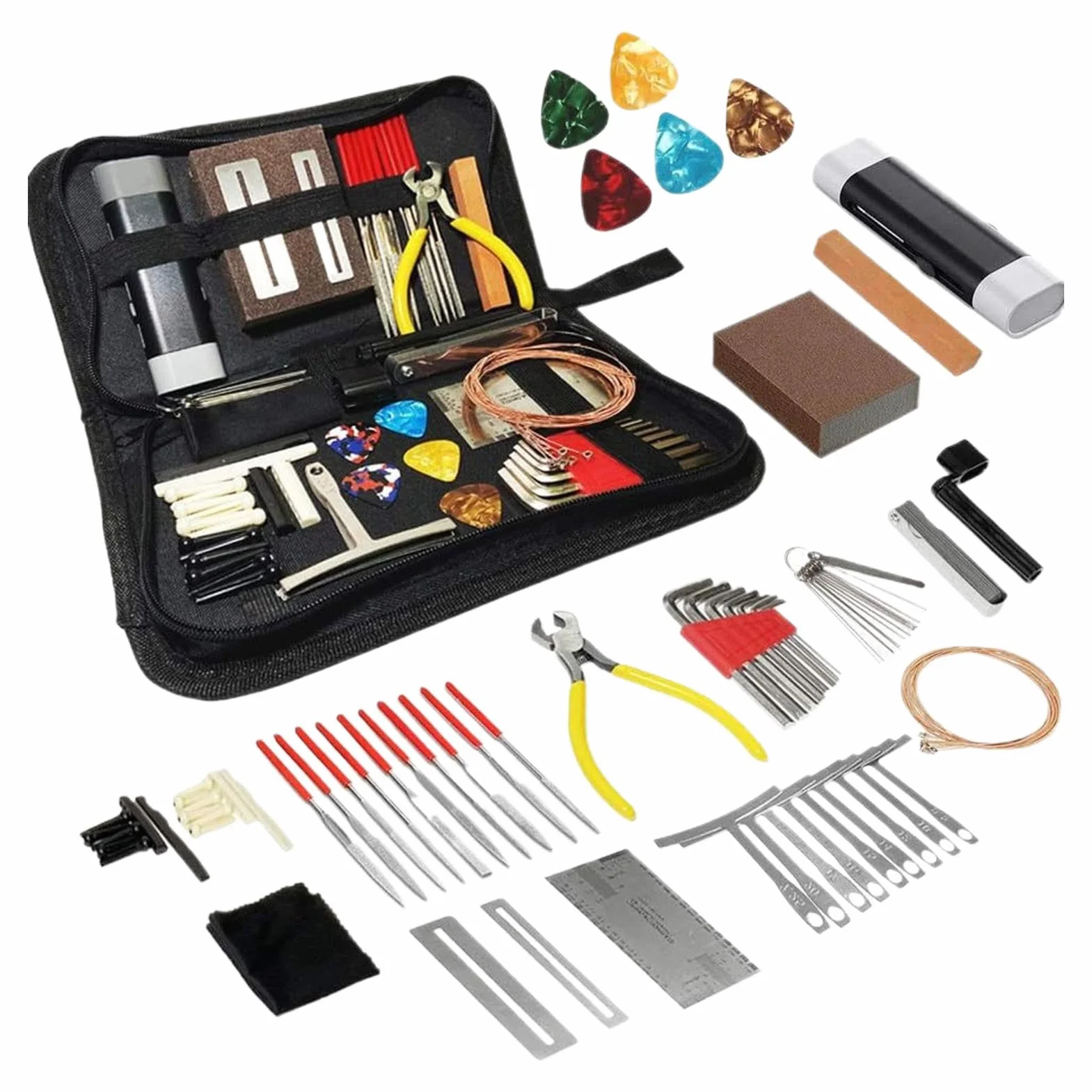 Kits de herramientas de configuración de guitarra, kit de herramientas de guitarra eléctrica | Kit de mantenimiento 72x con de transporte | Accesorios de instrumentos de cadena para músicos, set de