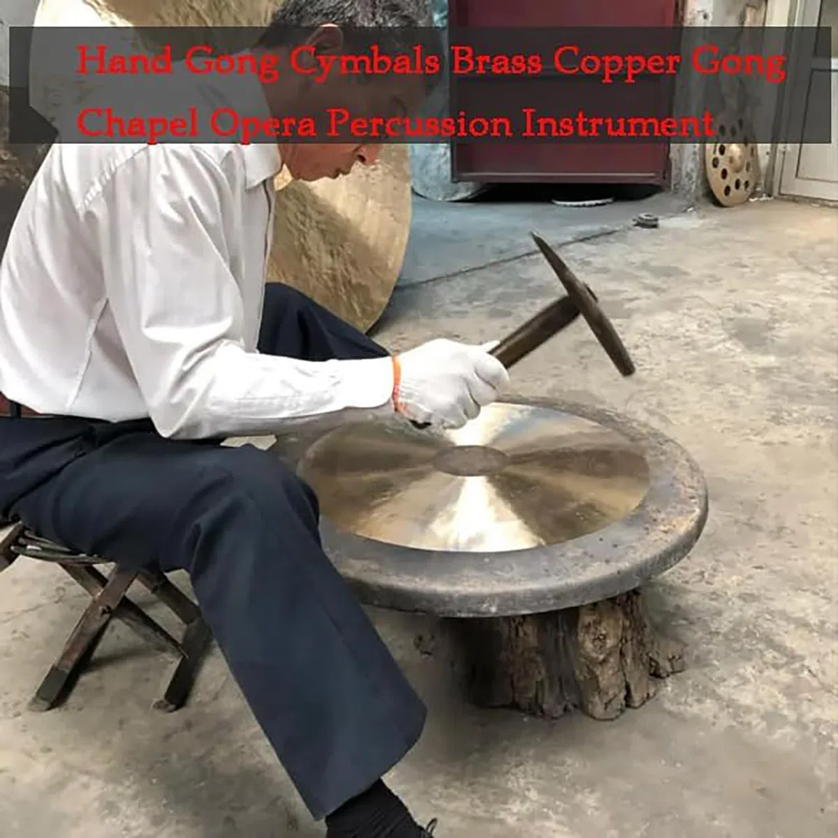 Gong Tradicional Chino, Gong Con Soporte Y Mazo De Madera, Gong De 45 Cm + Marco En Forma De C De 55 Cm, Hecho a Mano, Tono Suave, Escritorio De Bronce, Excelente Sonido Para Hojas De Orquesta Sinfóni