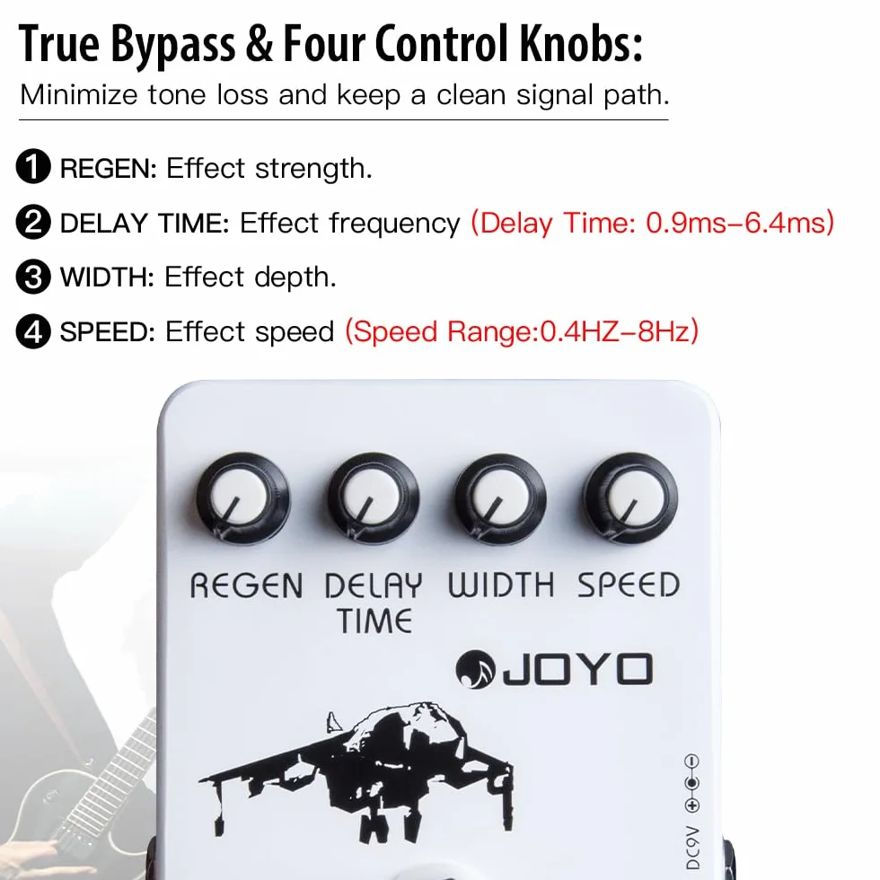 JOYO Pedal de efecto Flanger logra sonidos de Flanger metálicos y vibrato trémulo rápido para efecto de guitarra eléctrica - True Bypass (JF-07)