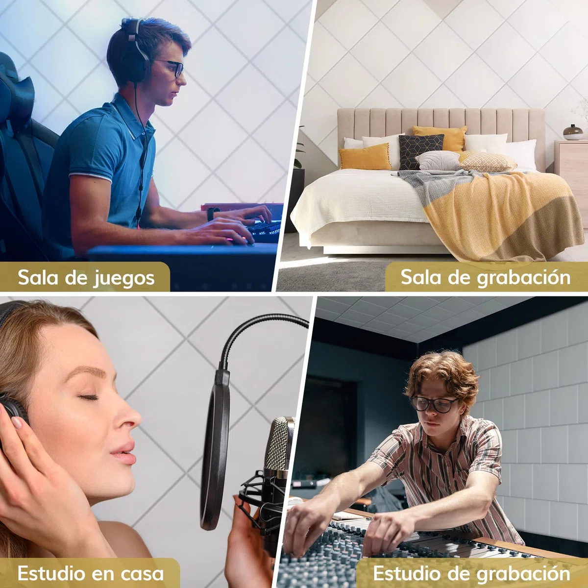 TONOR 18 PCS Paneles AcúSticos Adhesivos Cuadrados, 30 x 30 x 0,9 cm, Aislamiento AcúStico con Baldosas Murales de PoliéSter de Alta Densidad para Paredes, Techos y Puertas, Blanco
