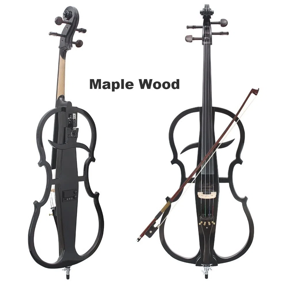 Violonchelo eléctrico de tamaño Completo 4/4, Violonchelo eléctrico de Madera Maciza, Cuerpo de Madera de Arce, Accesorios de ébano con Bolsa, Arco, sintonizador de Clip y Cuerdas adicionales